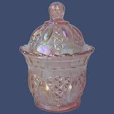 Pink Carnival Glass Candy Box With Lid