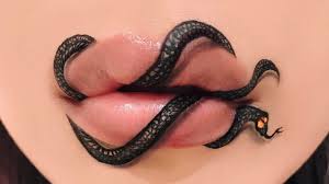 makeup artist creates 3 d snake lip art