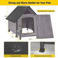 Aivituvin Outdoor Dog House With Porch Strong Iron Frame Gray