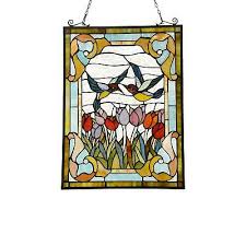 tulip and bird theme stained glass