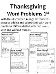 First grade number problem worksheet. Thanksgiving Word Problems First Grade Thanksgiving Math Word Problems 1st Grade