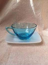 Vintage Aqua Blue Glass Tea Cup And