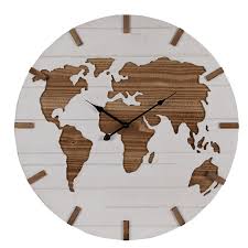 Brown Mdf World Map Hanging Clock