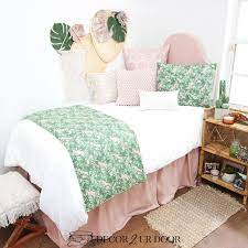 blush green leaf dorm bedding set