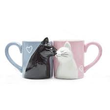 kiss cat coffee couple handmade mugs