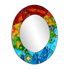 Oval Mosaic Wall Mirror Rainbow Colours