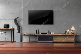 Led Tv On Concrete Wall With Wooden
