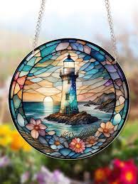 1pc Lighthouse Stained Glass