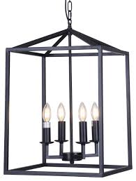 Wrought iron chandelier lighting with black shades h22 x. Large Black Metal Pendant Chandelier Industrial Vintage Wrought Iron 4 Light Transitional Chandeliers By A Touch Of Design Houzz