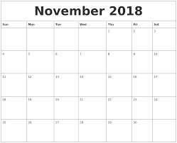 November 2018 Print Monthly Calendar