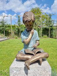 Bronze Garden Sculpture Boy Reading A