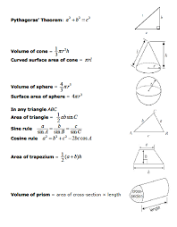 exam formula sheets revision maths