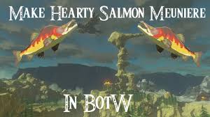 A traditional keeper of the moon dish consisting of a thick fillet of salmon breaded with flour and fried in rich butter and savory spices. How To Cook Hearty Salmon Meuniere Breath Of The Wild Cooking Youtube