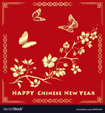 Happy New Chinese Year Card With Blossom Tree And