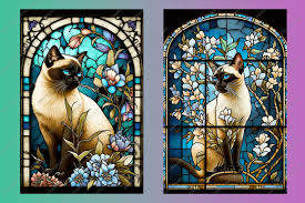 Siamese Cat Faux Stained Glass Panels