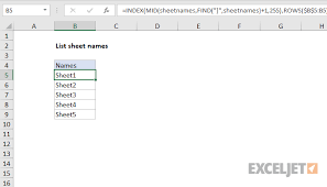 Excel Formula List Sheet Names With Formula Exceljet