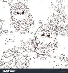 Powerful Owl Outline Drawing Seamless Pattern Cute Owls Stock Vector