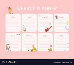 Kids Weekly Planner Calendar Daily Pink Template
