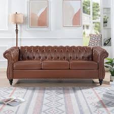 faux leather chesterfield straight sofa