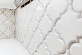 beveled arabesque tile backsplash