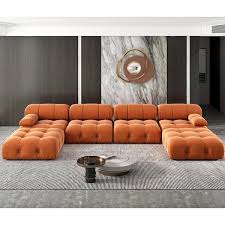 Magic Home 139 In Square Arm 1 Piece Velvet U Shaped Sectional Sofa In Orange