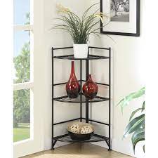 Free delivery over £40 to most of the uk great selection excellent customer service find everything for a beautiful home. Convenience Concepts 3 Tier Corner Folding Metal Corner Shelf Black Walmart Com Walmart Com
