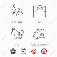 Motorcycle Helmet Race Timer And Travel Time Icons Start Race