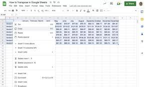 how to transpose in google sheets