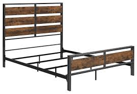 queen size metal and wood plank bed