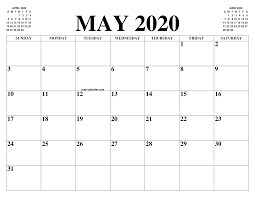 Free Blank Calendar May 2020 Printable Template In Pdf Word