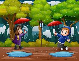 boy and under umbrella in rain