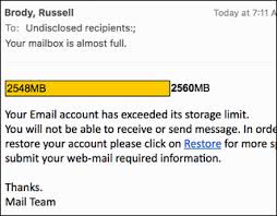 exceeded mailbox storage a email