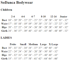 Sizing Chart Movin Easy Dancewear