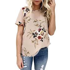 Dymade Womens Short Sleeve Floral Printed T Shirt Summer Casual Tops Blouse