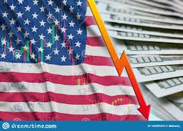 United States Of America Flag And Chart Falling Us Dollar