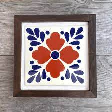 Wood Framed Mexican Tile Wall Art