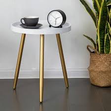 White Round Side Table With Gold Legs