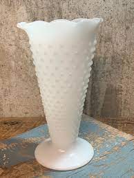 Large White Vase Hobnail Milk Glass
