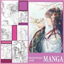 Bộ 30 tranh tô màu nước,dạ,sáp.nội dung Manga, Manhua khổ a4- chất giấy  dày,sần 200gsm