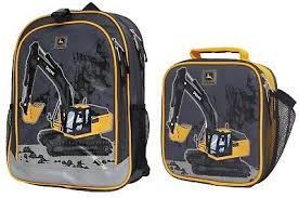 john deere gray excavator book bag