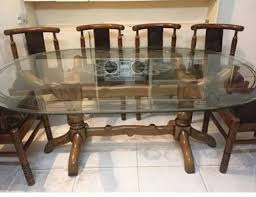 Brown Oval Glass Top Dining Table Set