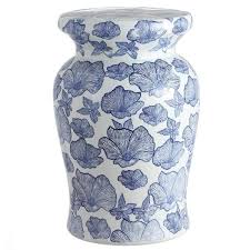 White Blue Ceramic Garden Stool