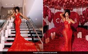 cardi b s red lace gown rolls birthday