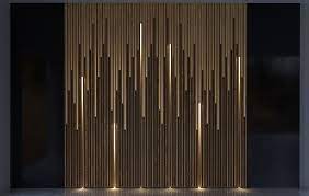 Wood And Brass With Lights Wall Panel