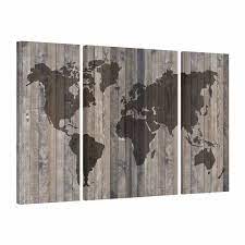 Canvas Print Wood World Map In 3 Pieces