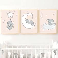 baby elephant moon star cloud wall art