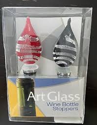Nib Set Of 2 Art Glass Wine Bottle