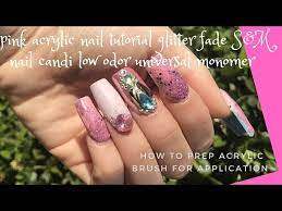 pink acrylic nails with glitter fade s