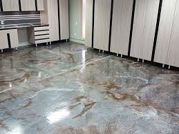 metallic epoxy floor garage cabinets