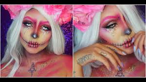 pink glitter skull halloween makeup